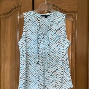 Sleeveless Blue Wave Print Tie-Neck Top - Talbots